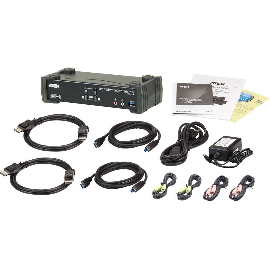 ATEN 2-Port USB 3.0 4K DisplayPort MST KVMP Switch (Cables Included)-TAA Compliant - 2 Computer(s) - 1 Local User(s) - 4096 x 2160 - 6 x USB - 1 x HDMI - Desktop - 3 x DisplayPort - CS1922M