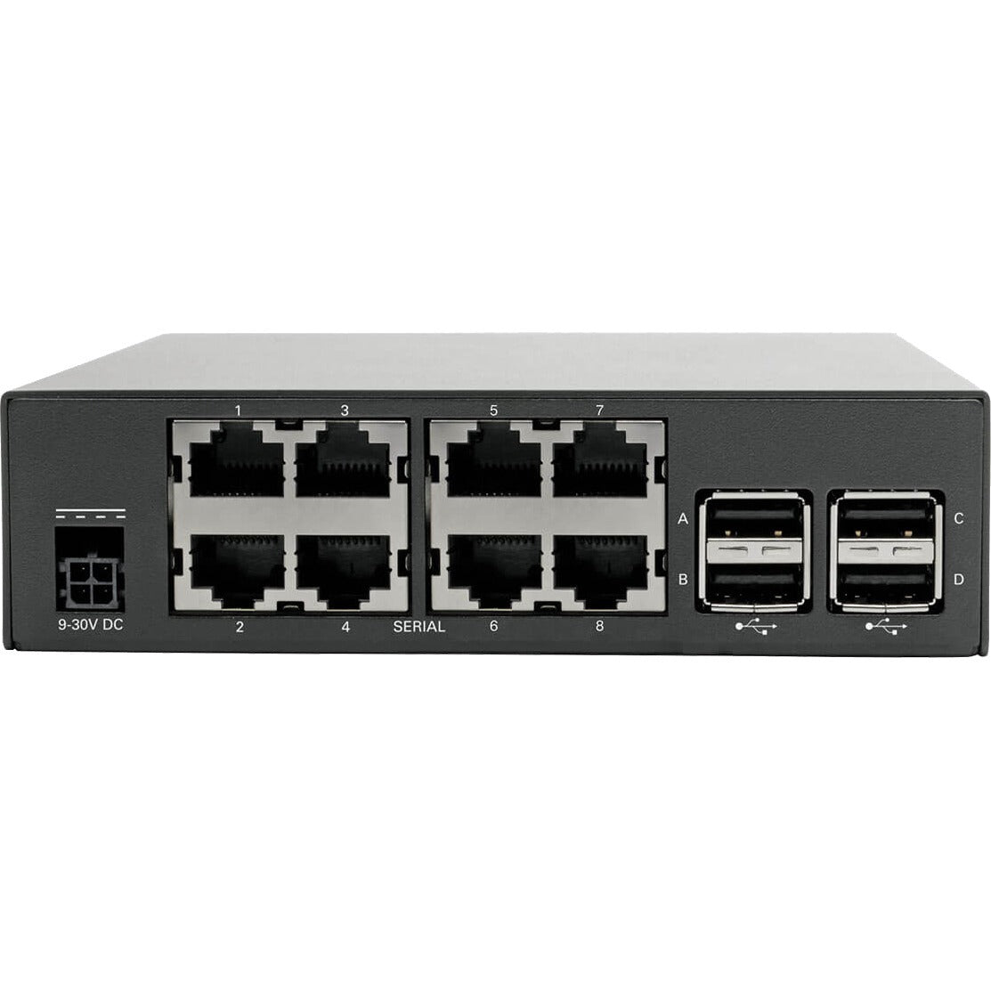 Tripp Lite 8-Port Serial Console Server with Dual GbE NIC, Flash and 4 USB Ports - Twisted Pair - 2 x Network (RJ-45) - 4 x USB - 8 x Serial Port - 1000Base-X - Gigabit Ethernet - Management Port - Ra - B093-008-2E4U