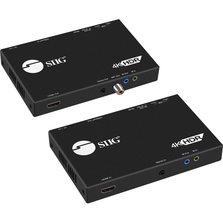 SIIG 4K HDR HDMI 2.0 & USB 2.0 Extender Over HDBaseT with RS-232 & IR - 100M Over CAT5e/6 - Bi-directional IR Sensors - TAA Compliant - CE-H23411-S1