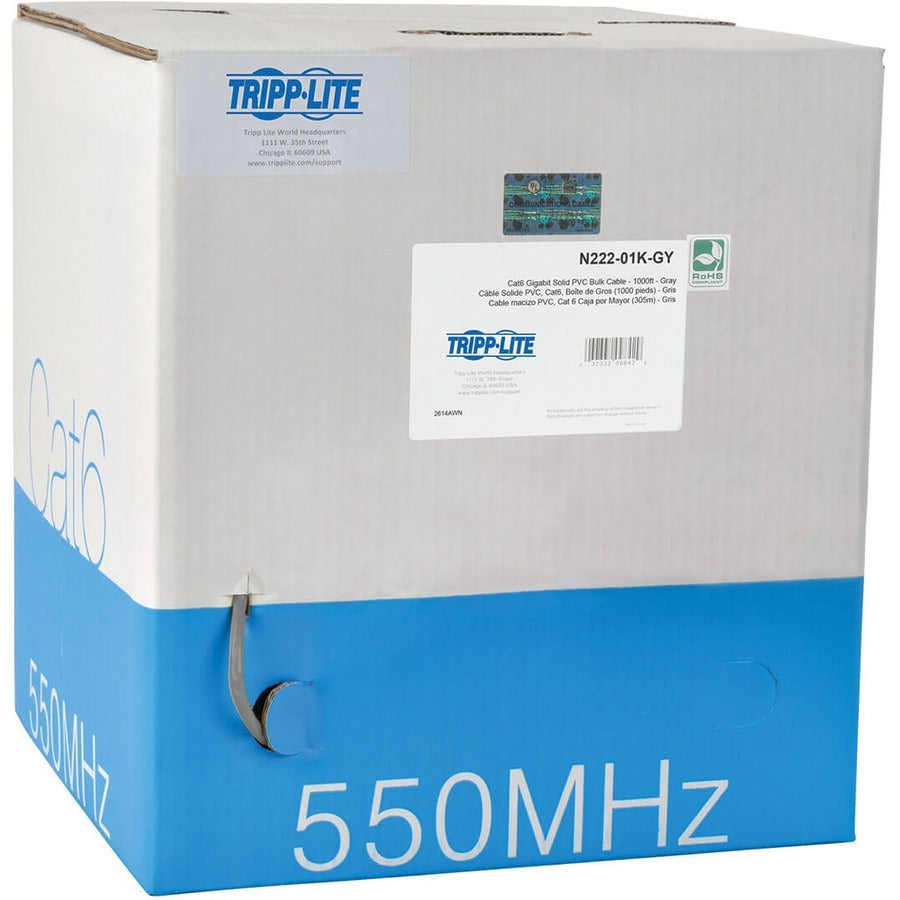 Tripp Lite 1000FT PVC CMR CAT 6 SOLID UTP BULK CABLE Gray 1000' - 1000ft - Gray - N222-01K-GY