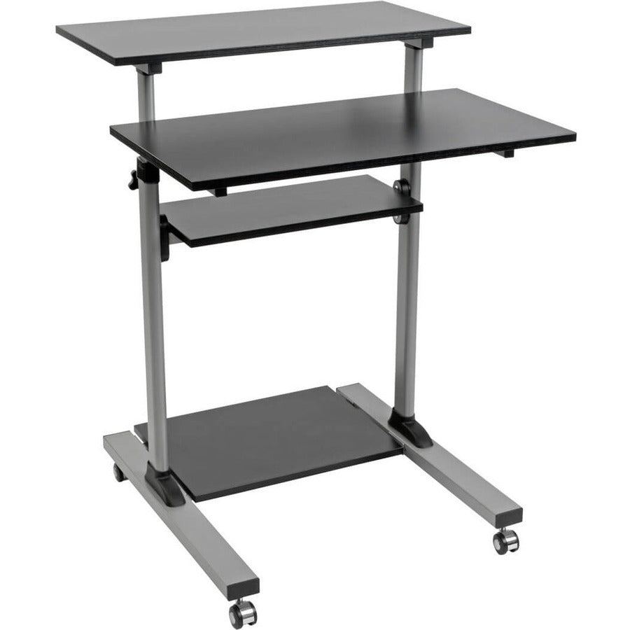 Tripp Lite Rolling Standing Desk/Workstation on Wheels, Height Adjustable, Mobile - 132.28 lb Load Capacity - 4 x Shelf(ves) - Floor - Medium Density Fiberboard (MDF), Steel - Black - WWSSRC