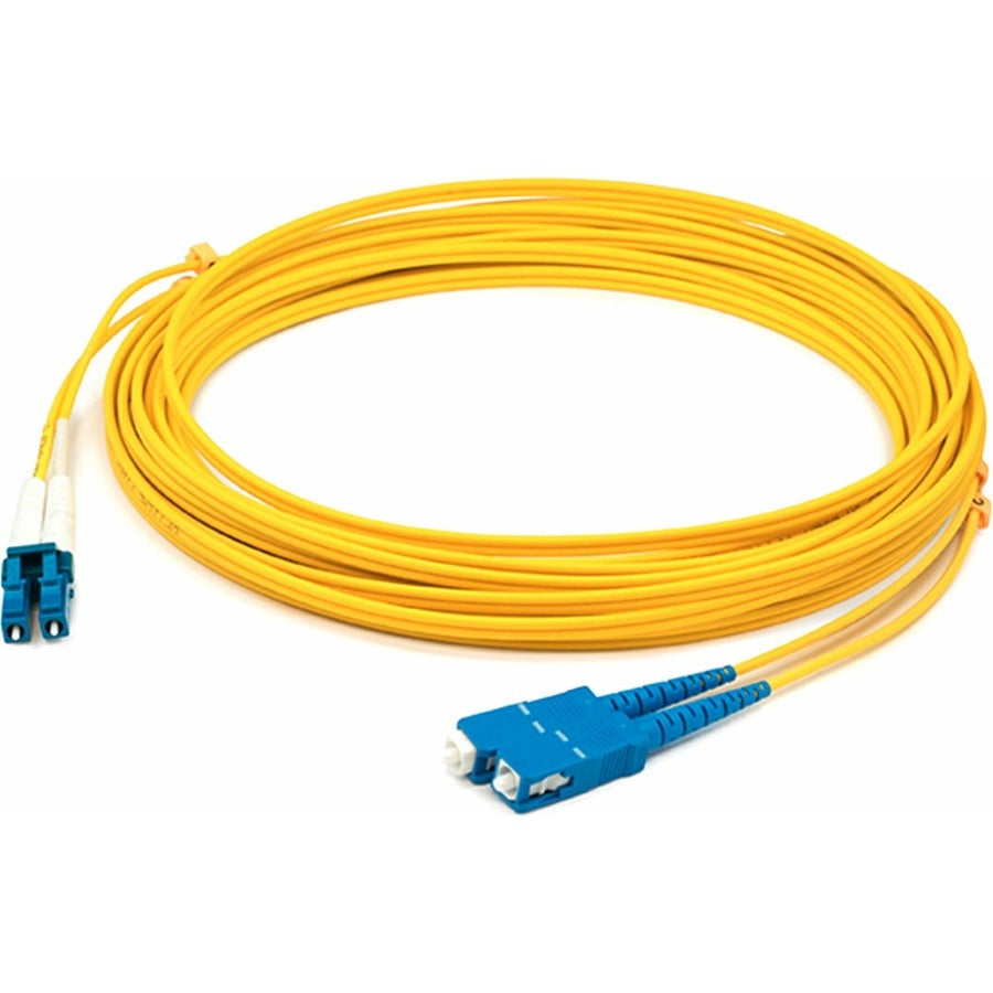 AddOn 1m 90 degree LC (Male) to SC (Male) Yellow OS2 Duplex OFNR (Riser-Rated) Fiber Patch Cable - 100% compatible and guaranteed to work - ADD-90LC-SC-1M9SMF