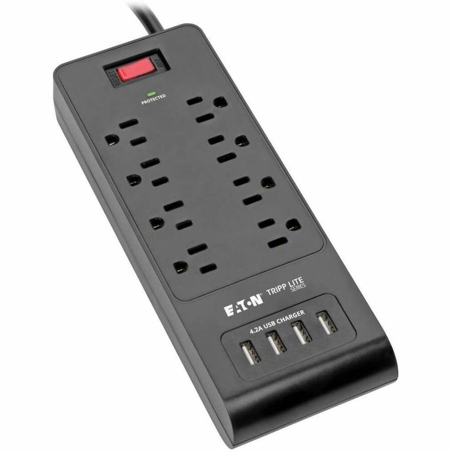 Tripp Lite Surge Protector Power Strip 8-Outlets 4 USB Ports 6ft Cord Black - 8 x NEMA 5-15R, 4 x USB - 1875 VA - 1800 J - 120 V AC Input - TLP864USBB