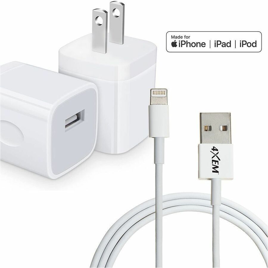 4XEM Wall Charger and 6ft Lightning Cable for Apple iPhone/iPod/iPad Mini, USB AC Power adapter - 5 W, 1A Wall charger with single USB port for Apple iPhones iPads or any smart phone or tablet. - 4XAPPLKIT6