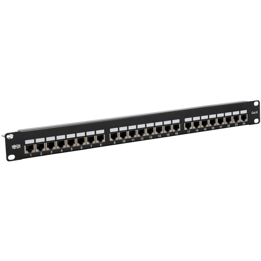 Tripp Lite Cat5e / Cat6 Patch Panel 24-Port Shielded Krone IDC 568B RJ45 1U - 24 Port(s) - 24 x RJ-45 - 1U High - Black - Rack-mountable - TAA Compliant - N252-024-SH-K