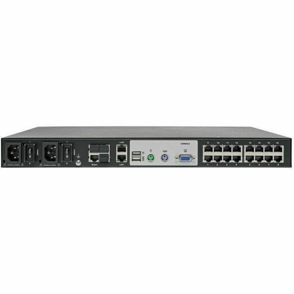 Tripp Lite Cat5 KVM Switch Over IP 16-Port w/Virtual Media 2 Users 1URM TAA - 16 Computer(s) - 1 Local User(s) - 1 Remote User(s) - 19 x Network (RJ-45) - 2 x PS/2 Port - 6 x USB1 x VGA - Rack-mountab...  - B064-016-01-IPG
