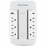 CyberPower CSP600WSURC5 Professional 6 - Outlet Surge with 900 J - NEMA 5-15P, Wall Tap, 2 - 3.6 Amps (Shared) USB, Lifetime Warranty - CSP600WSURC5