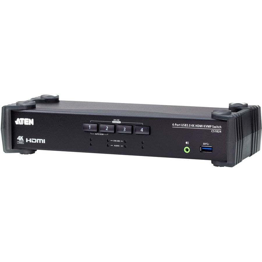 ATEN 4-Port USB 3.0 4K HDMI KVMP Switch - 4 Computer(s) - 1 Local User(s) - 4096 x 2160 - 7 x USB - 5 x HDMI - Desktop, Rack-mountable - CS1824