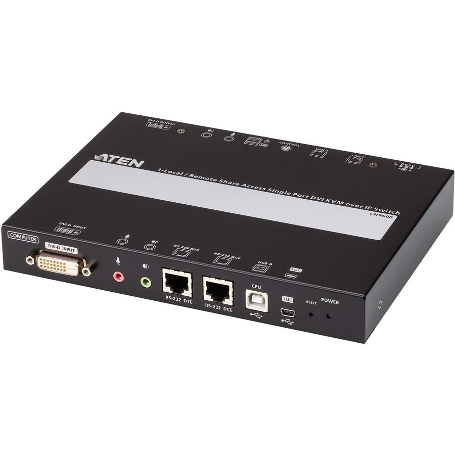 ATEN 1-Local/Remote Share Access Single Port DVI KVM over IP Switch - 1 Computer(s) - 1 Local User(s) - 1920 x 1200 Maximum Video Resolution - 2 x Network (RJ-45) - 1 x PS/2 Port - 4 x USB - 2 x DVI -...  - CN9600