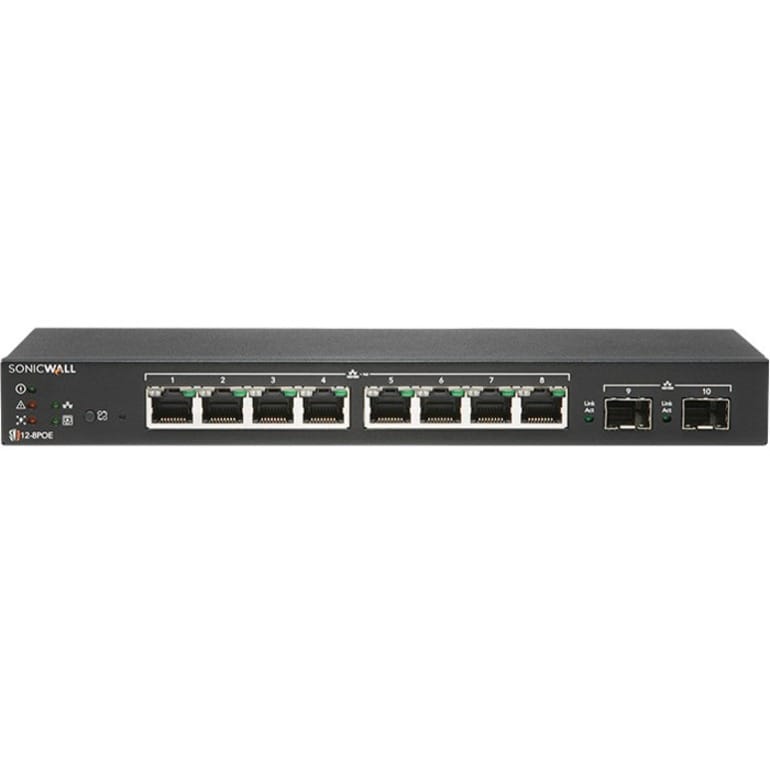 SONICWALL SonicWall Switch SWS12-8POE - 10 Ports - Manageable - 2 Layer Supported - Modular - 2 SFP Slots - 73.30 W Power Consumption - 55 W PoE Budget - Optical Fiber, Twisted Pair - PoE Ports - Desktop - 12 M...  - 02-SSC-2463