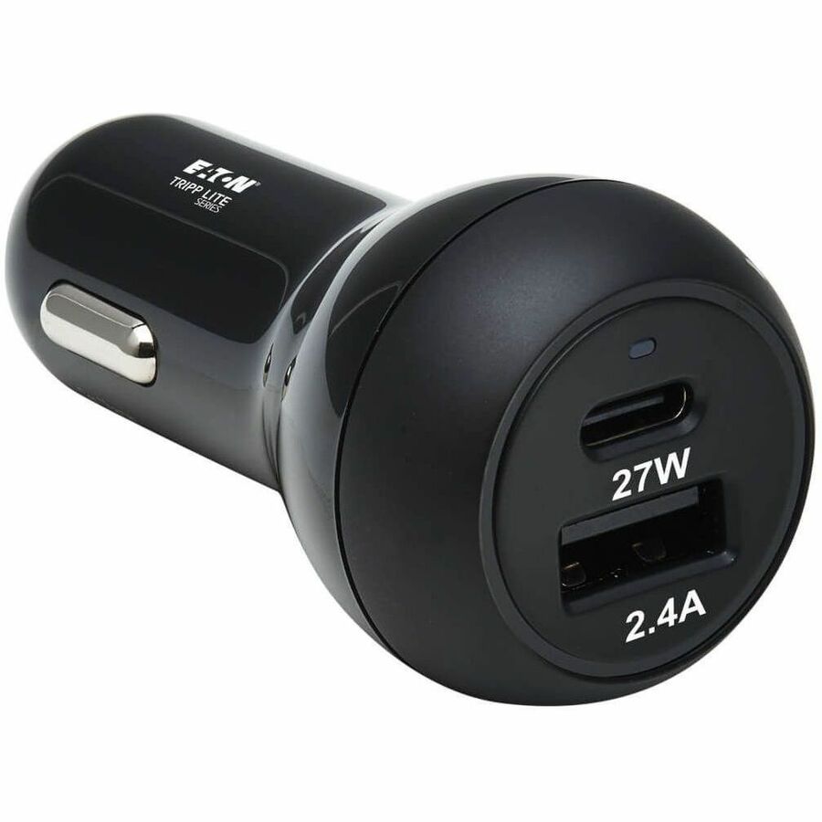 Tripp Lite USB Car Charger Dual-Port 39W Charging USB-C 27W, USB-A 12W - 12 V DC Input - 5 V DC/3 A, 9 V DC Output - Black - U280-C02-39W-1B