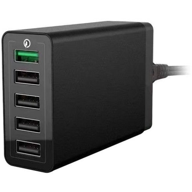 4XEM 5-Port USB Charger - 1 Pack - 120 V AC, 230 V AC Input - 5 V DC/8 A Output - Black - 4XPOWER5USB