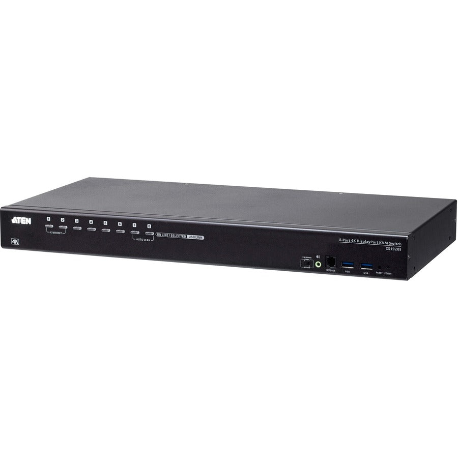 ATEN CS19208 8-Port USB 3.0 4K DisplayPort KVM Switch with Rack Mounting Kit - 8 Computer(s) - 1 Local User(s) - 4096 x 2160 - 12 x USB - 1 x HDMI - 9 x DisplayPort - CS19208