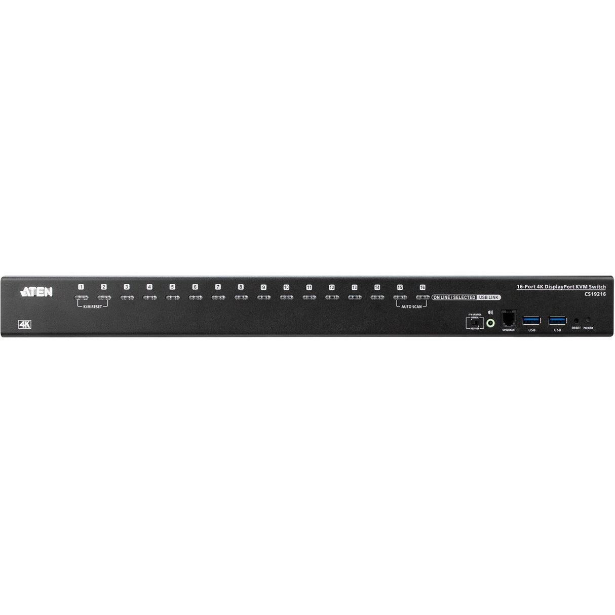 ATEN CS19216 16-Port USB 3.0 4K DisplayPort KVM Switch with Rack Mounting Kit - 16 Computer(s) - 1 Local User(s) - 4096 x 2160 - 20 x USB - 1 x HDMI - Rack-mountable - 17 x DisplayPort - CS19216