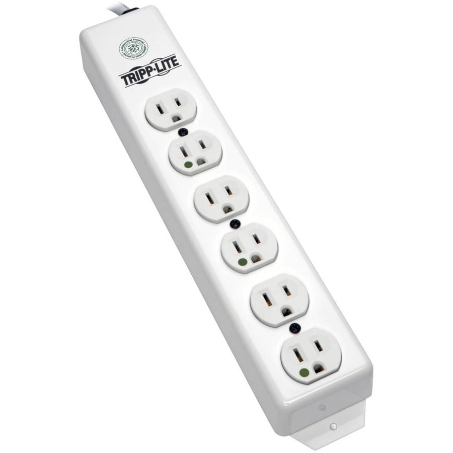 Tripp Lite Safe-IT Power Strip Hospital Medical Antimicrobial 120V 5-15R-HG 6 Outlet 1.5' Cord Metal - NEMA 5-15P - 6 NEMA 5-15R Hospital Grade - 1.5ft Input - PS-602-HG
