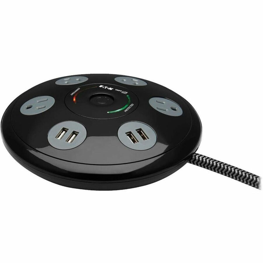 Tripp Lite Conference Surge Protector with 4 5-15R Outlets & 4 USB-A Ports 6ft Cord Black - 4 x NEMA 5-15R, 4 x USB - 1800 VA - 1800 J - 120 V AC Input - TLP406USBUFO