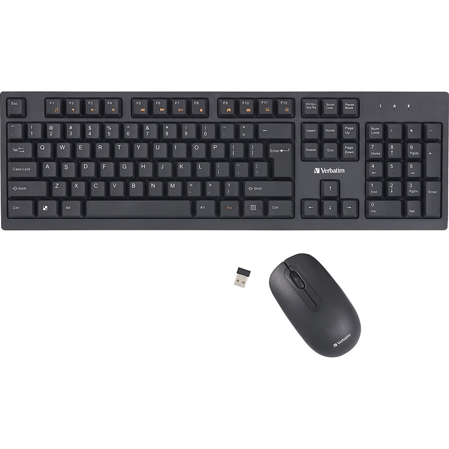 Verbatim Wireless Keyboard and Mouse - USB Type A Wireless Bluetooth 2.40 GHz Keyboard - USB Type A Wireless Mouse - Optical - 1000 dpi - 3 Button - Multimedia Hot Key(s) - Symmetrical - AA, AAA - Com...  - 70724