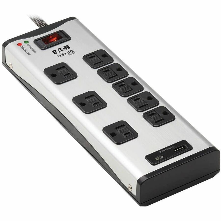 Tripp Lite Surge Protector Power Strip 8-Outlet Metal with USB-A & USB C Charging - 8 x NEMA 5-15R, 2 x USB - 1800 VA - 2100 J - 120 V AC Input - TLM88USBC