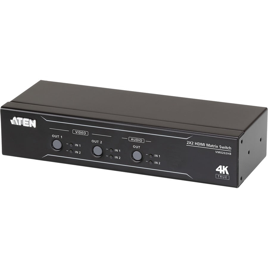 ATEN 2 x 2 True 4K HDMI Matrix Switch with Audio De-Embedder - 4096 x 2160 - 4K - 2 x 2 - Display - 2 x HDMI Out - VM0202HB