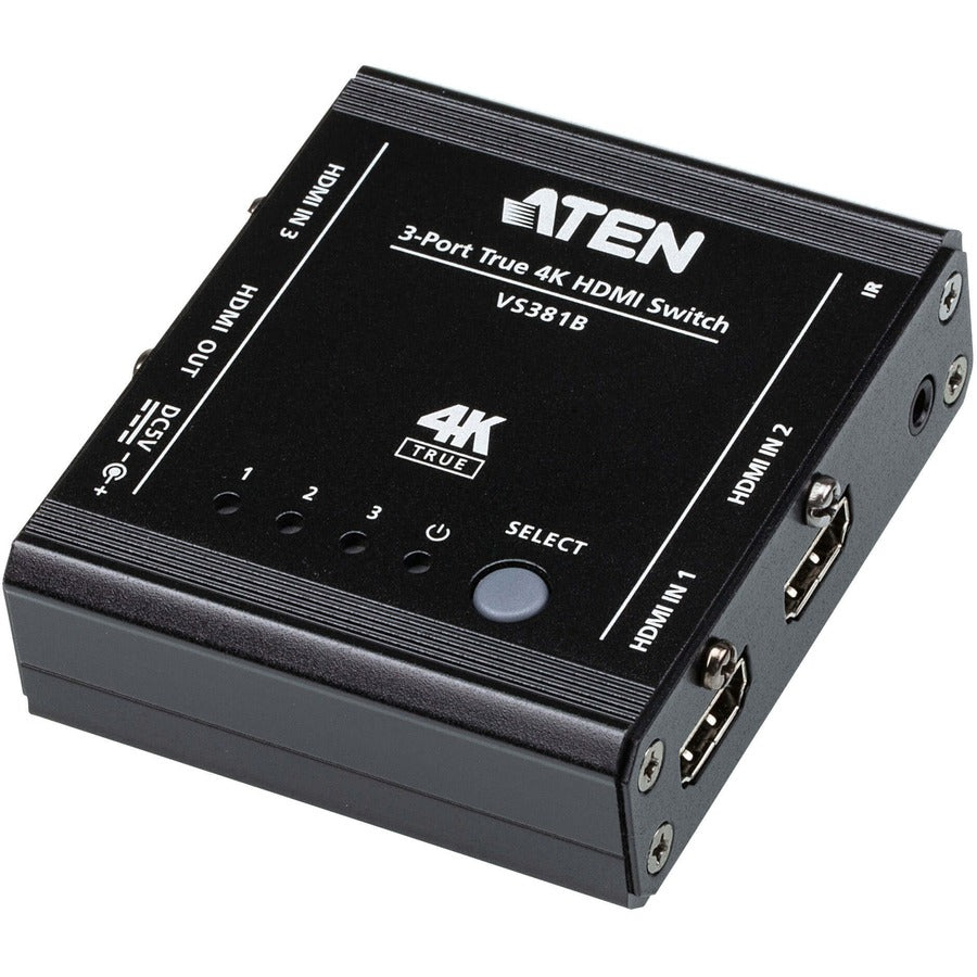 ATEN 3-Port True 4K HDMI Switch - 4096 x 2160 - 4K - 3 x 1 - Display - 1 x HDMI Out - VS381B