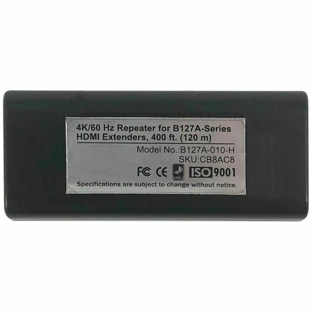 Tripp Lite Over Cat6 Repeater for B127A Extenders 4K60Hz HDR 4:4:4 PoC TAA - 3840 × 2160 - 400 ft Maximum Operating Distance - Network (RJ-45) - Plastic - TAA Compliant - B127A-010-H