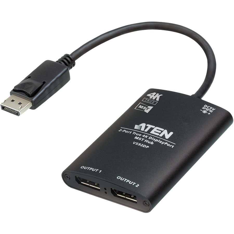 ATEN 2-Port True 4K DisplayPort MST Hub - 3840 × 2160 - DisplayPort - USB - Metal, Aluminum - VS92DP