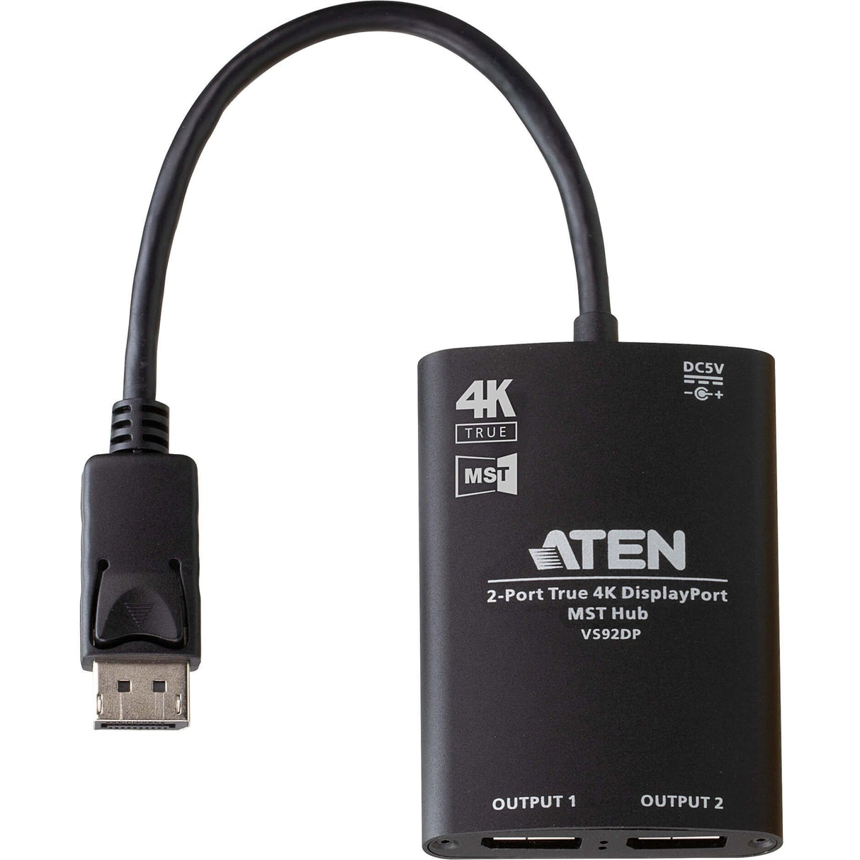 ATEN 2-Port True 4K DisplayPort MST Hub - 3840 × 2160 - DisplayPort - USB - Metal, Aluminum - VS92DP