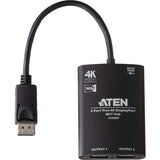 ATEN 2-Port True 4K DisplayPort MST Hub - 3840 × 2160 - DisplayPort - USB - Metal, Aluminum - VS92DP