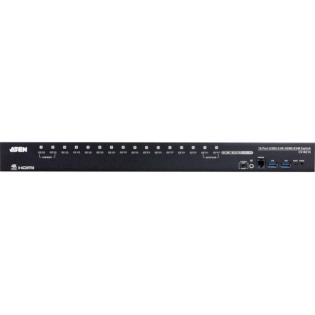 ATEN CS18216 16-Port USB 3.0 4K HDMI KVM Switch with Rack Mounting Kit - 16 Computer(s) - 1 Local User(s) - 4096 x 2160 - 20 x USB - 17 x HDMI - Desktop, Rack-mountable - CS18216 - eCommerce Business Prime