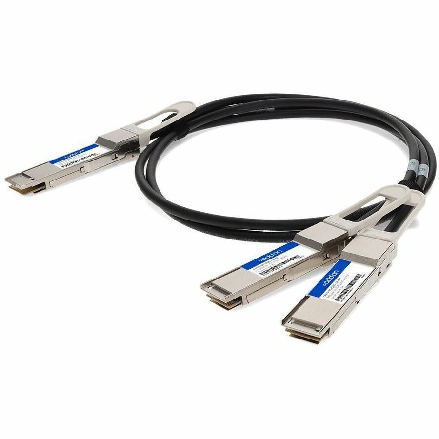 AddOn Twinaxial Network Cable - 3.28 ft Twinaxial Network Cable for Network Device, Transceiver, Server, Switch, Router - First End: 1 x QSFP-DD Network - Second End: 2 x QSFP28 Network - 200 Gbit/s -...  - CAB-D-2Q-200G-1M-AO