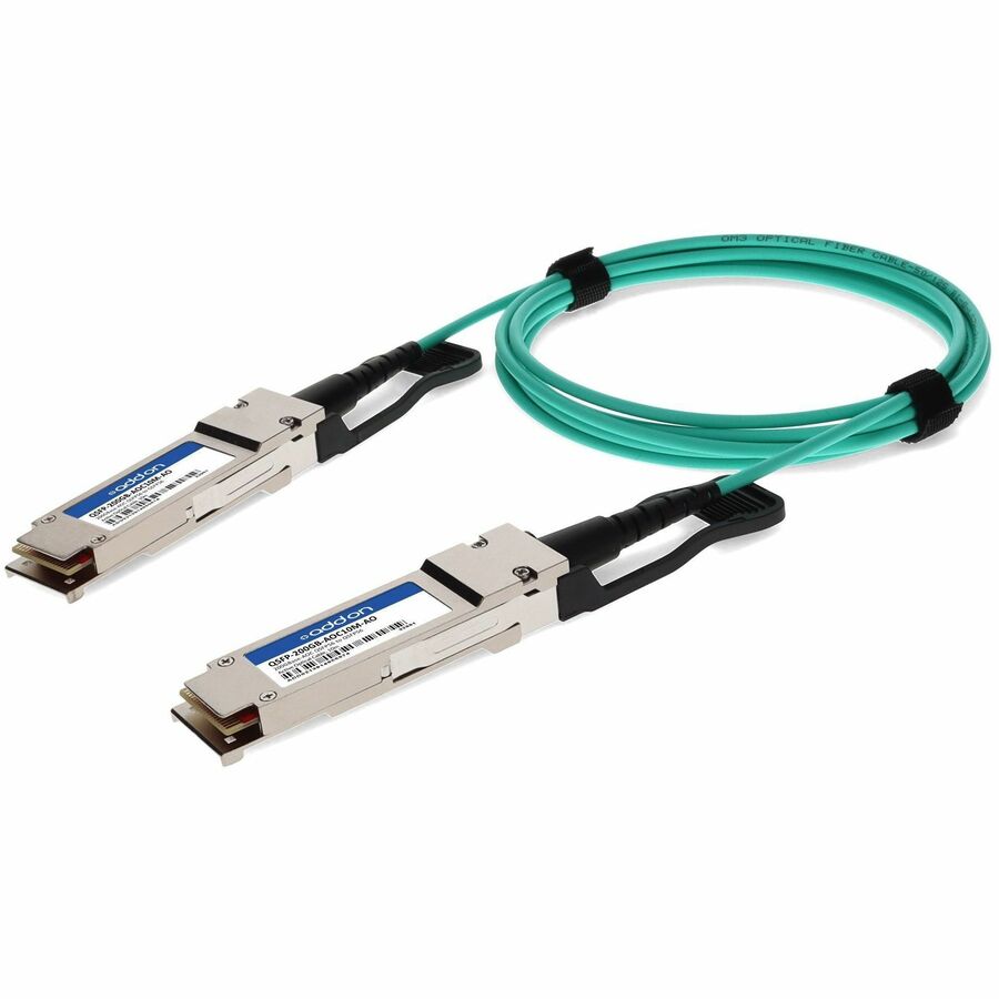 AddOn Fiber Optic Network Cable - 32.81 ft Fiber Optic Network Cable for Network Device, Transceiver, Server, Switch, Storage Adapter - First End: 1 x QSFP56 Network - Male - Second End: 1 x QSFP56 Ne...  - QSFP-200GB-AOC10M-AO