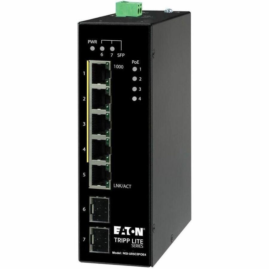 Tripp Lite Ethernet Switch Unmanaged 5-Port PoE+ 30W 2 SFP 10/100/1000 Mbps - 5 Ports - Gigabit Ethernet - 10/100/1000Base-T, 1000Base-X - TAA Compliant - 2 Layer Supported - Modular - 2 SFP Slots - 1...  - NGI-U05C2POE4