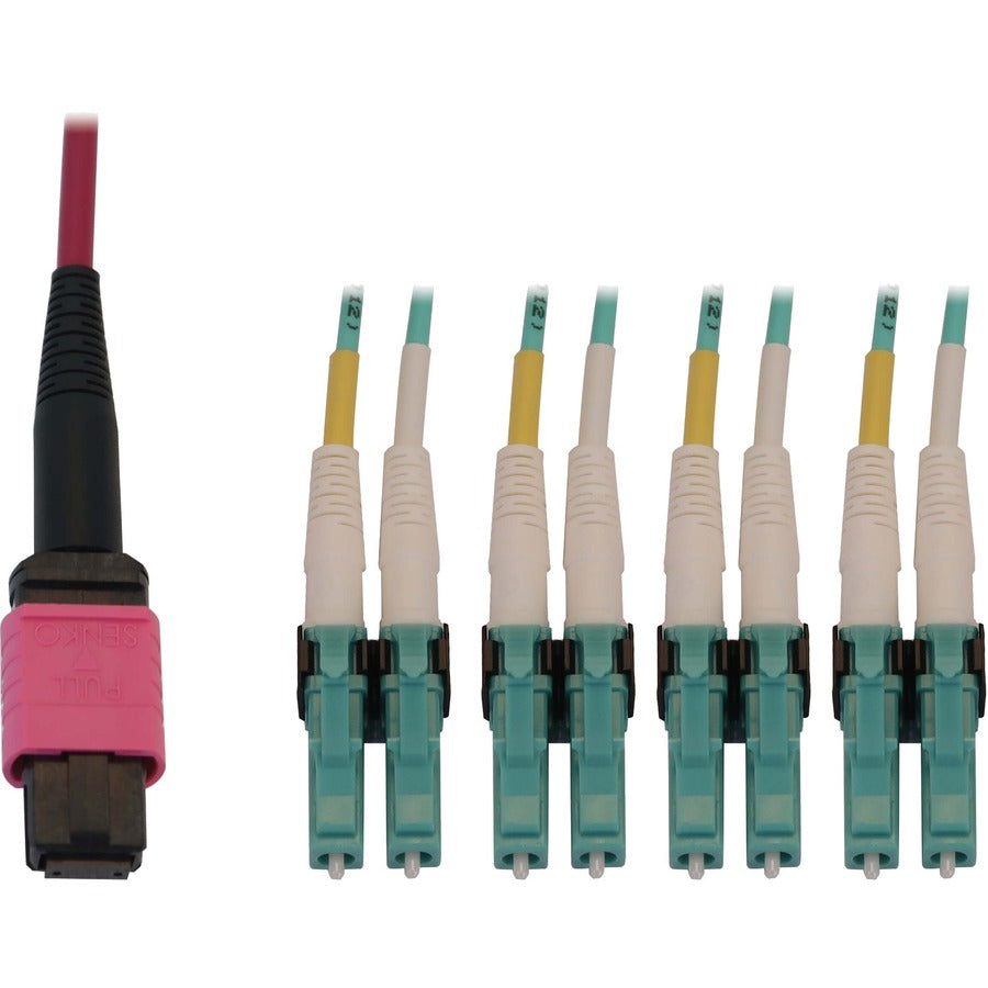 Tripp Lite Fiber Cable 40/100G MMF OM4 12F MTP/MPO-PC to 4x LC/PC F/M 1M - 3.28 ft Fiber Optic Network Cable for Network Device, Patch Panel, Switch - First End: 1 x MTP/MPO Network - Female - Second  - N845X-01M-8L-MG