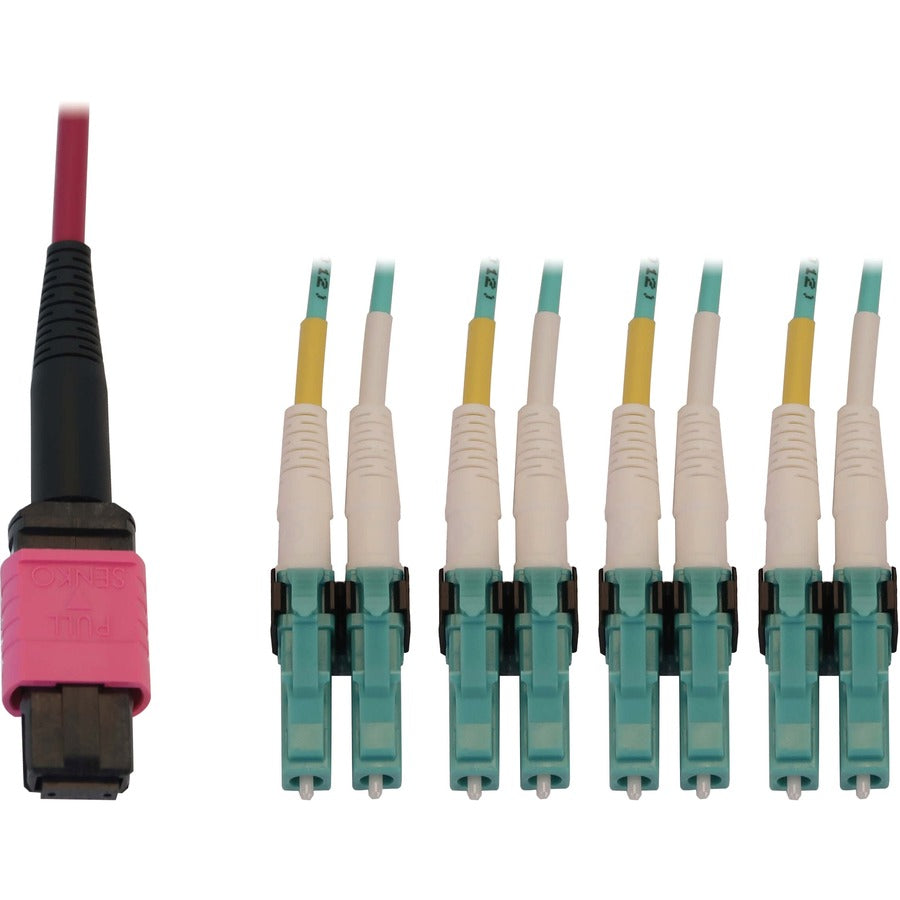 Tripp Lite Fiber Cable 40/100G MMF OM4 12F MTP/MPO-PC to 4x LC/PC F/M 3M - 9.84 ft Fiber Optic Network Cable for Network Device, Patch Panel, Switch - First End: 1 x MTP/MPO Network - Female - Second  - N845X-03M-8L-MG