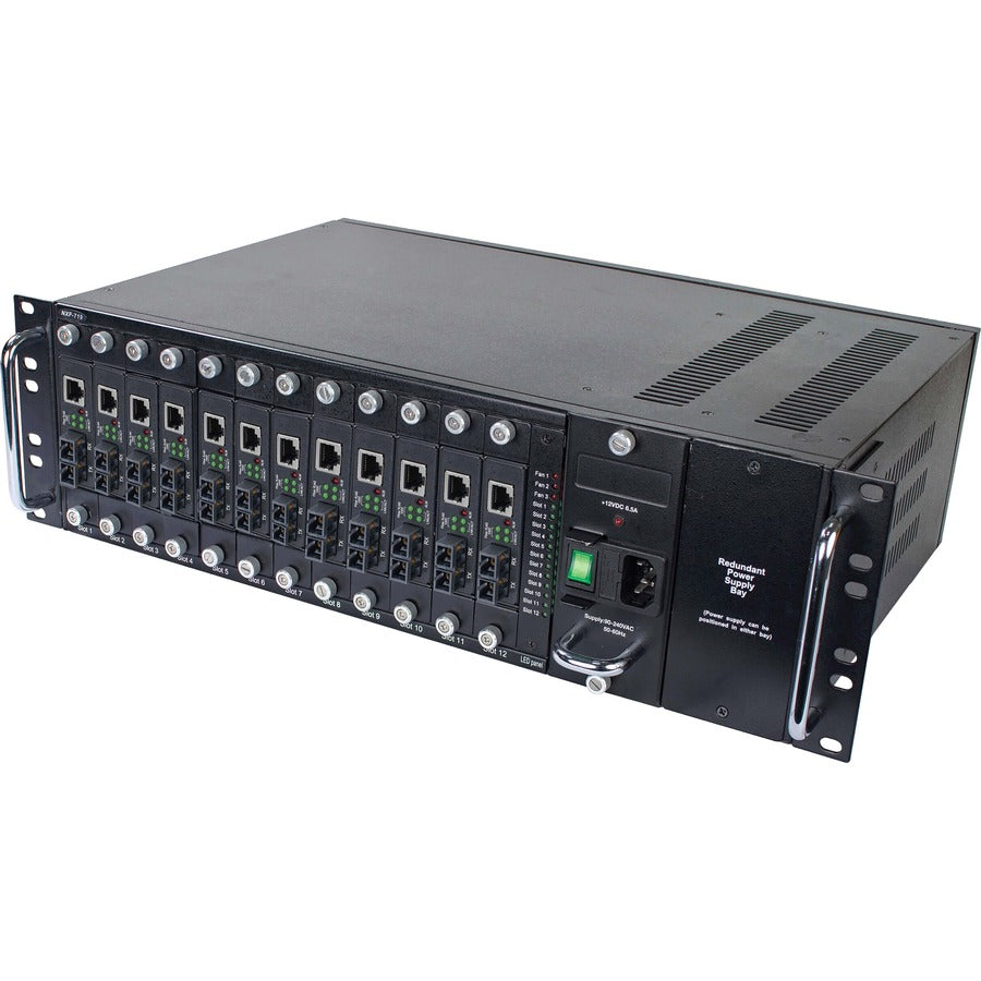 Tripp Lite 12-Slot Media Converter Chassis for Select N784-H and N785-H Models, 3U Rack Mount - 2 x Number of Power Supplies Supported - 1 x Number of Power Supplies Installed - 12 Slot - 3U - Rack-mountable, Surface Mountable, Desktop, Wall Mount