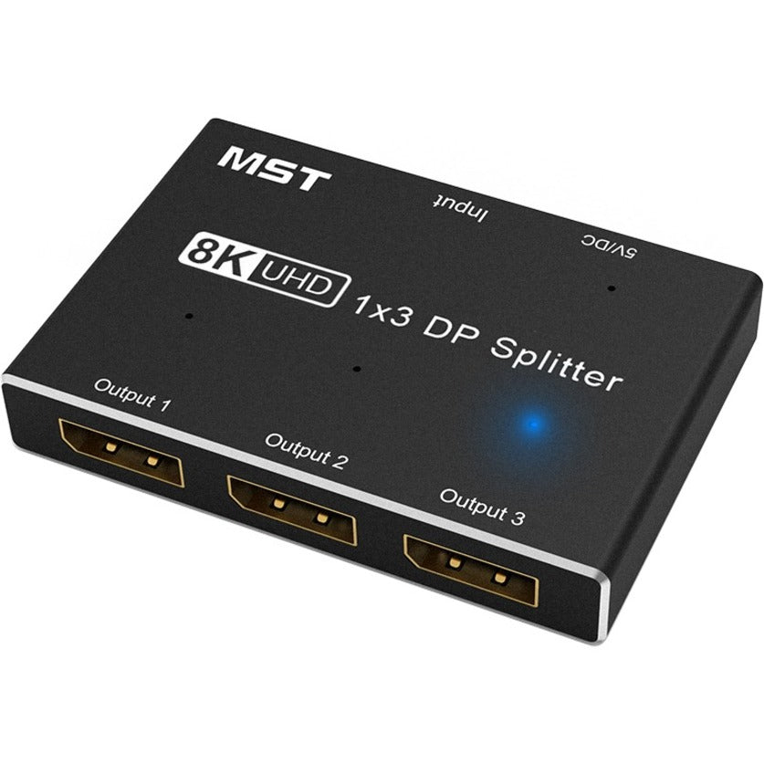 4XEM 1x3 3-Port 8K/4K DisplayPort Splitter Hub - 7680 x 4320 - DisplayPort - USB - Aluminum