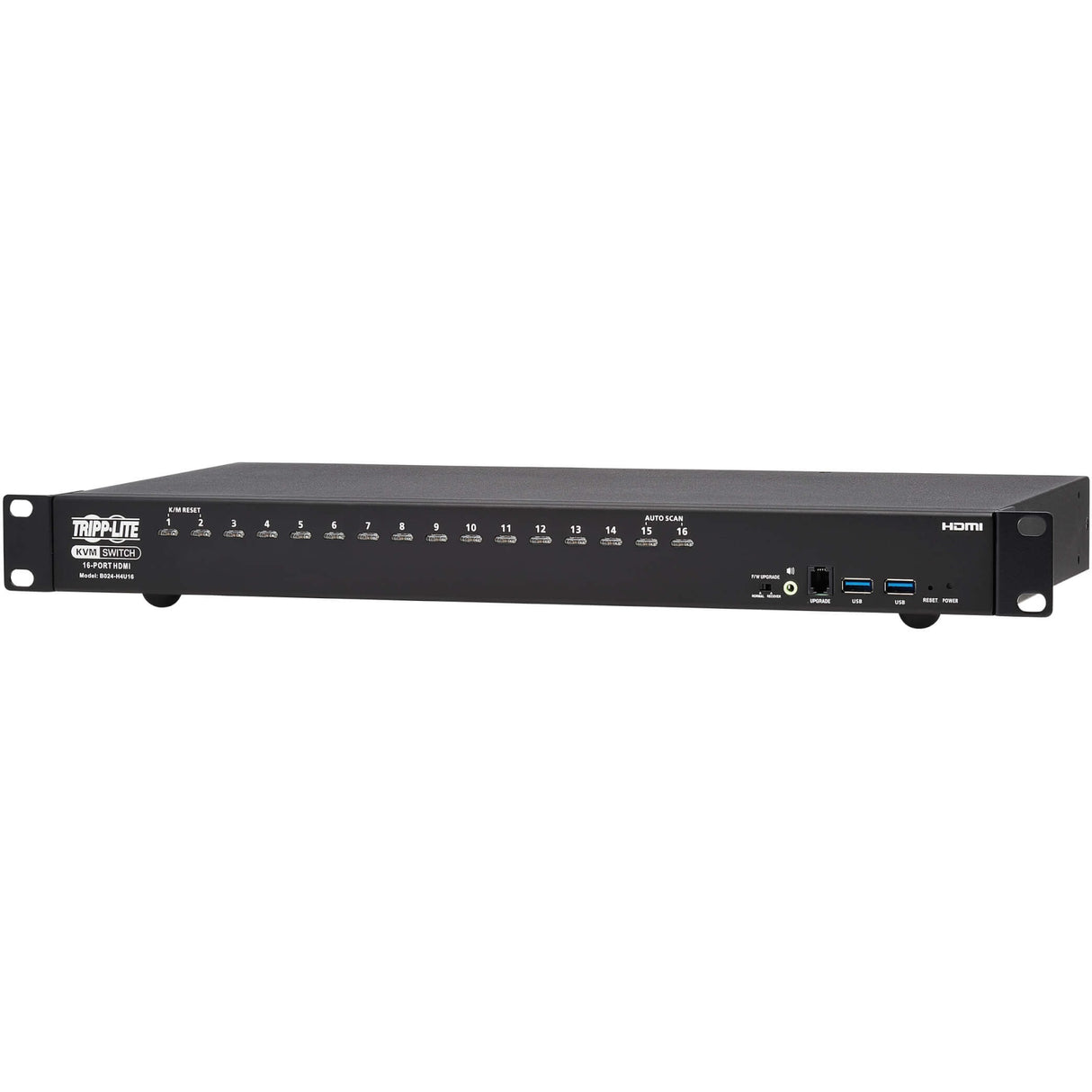 Tripp Lite 16-Port 4K HDMI/USB KVM Switch - 4K 60 Hz Video/Audio, USB Peripheral Sharing, 1U Rack-Mount - 16 Computer(s) - 1 Local User(s) - 4096 x 2160 - 50 Hz, 60 Hz - 20 x USB - 17 x HDMI - Rack-mountable, Desktop - 1U - TAA Compliant