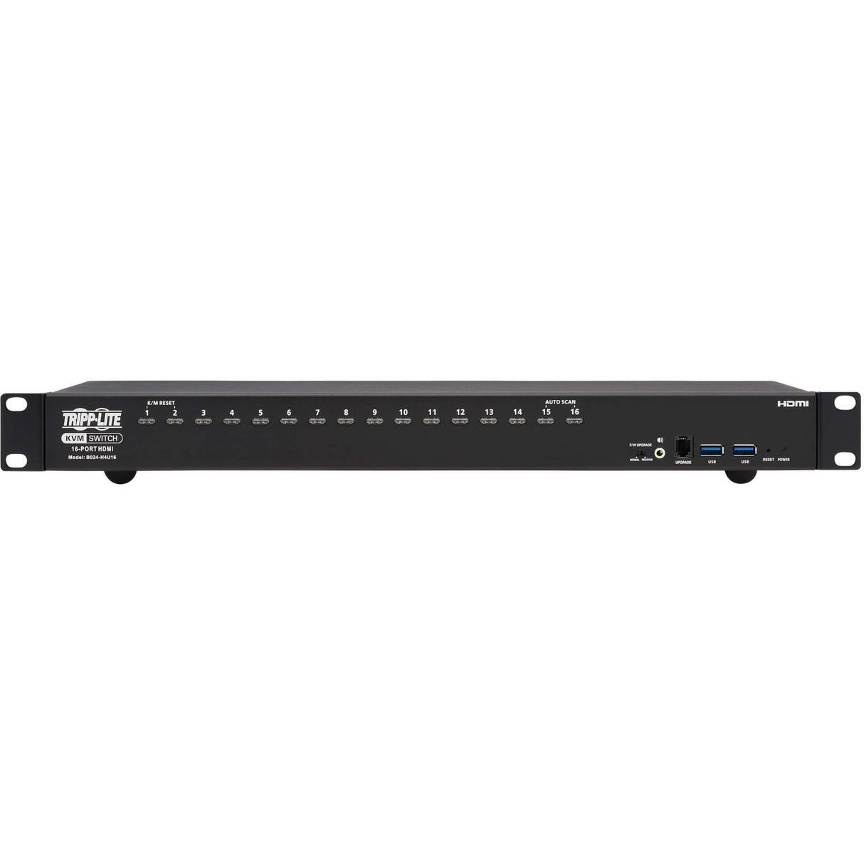 Tripp Lite 16-Port 4K HDMI/USB KVM Switch - 4K 60 Hz Video/Audio, USB Peripheral Sharing, 1U Rack-Mount - 16 Computer(s) - 1 Local User(s) - 4096 x 2160 - 50 Hz, 60 Hz - 20 x USB - 17 x HDMI - Rack-mountable, Desktop - 1U - TAA Compliant