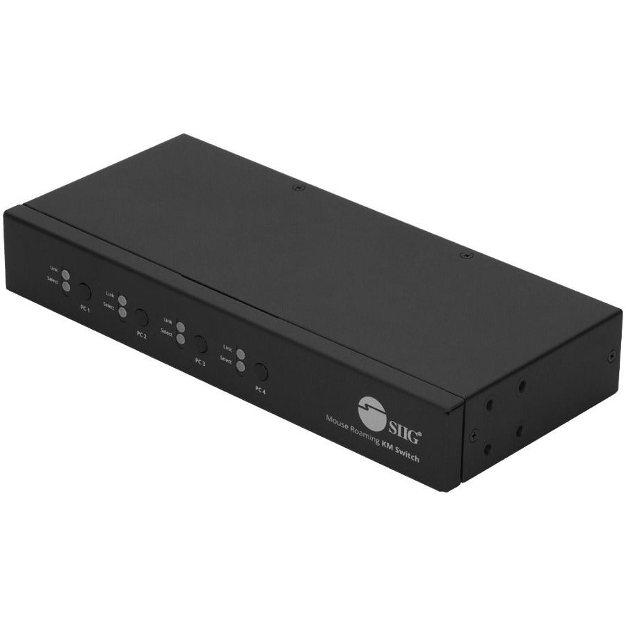 SIIG 4-Port Roaming KM Switch w/USB 2.0 Hub - 4-Port Roaming KM Switch, Allows you to share a set of Keyboard, Mouse, Audio and USB peripherals among 4 USB PC system - USB 2.0, Stereo Audio Output, Mouse Roaming, Switch Button, Hotkeys, TAA Compliant