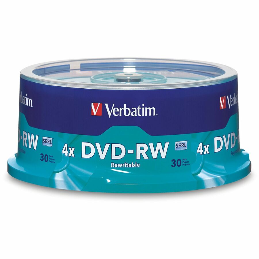 Verbatim DVD-RW 4.7GB 4X with Branded Surface - 30pk Spindle - 4.7GB - 30 Pack - 95179