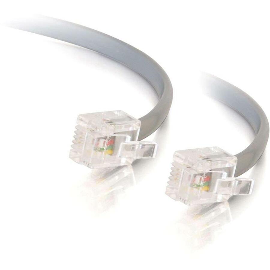 C2G 7ft RJ11 Modular Telephone Cable - RJ-11 Male - RJ-11 Male - 7ft - Silver - 02970