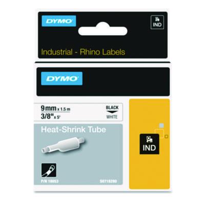 Rhino Heat Shrink Tubes Industrial Label Tape, 0.37" x 5 ft, White/Black Print - 18053
