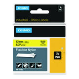 Rhino Flexible Nylon Industrial Label Tape, 0.5" x 11.5 ft, Yellow/Black Print - 18490