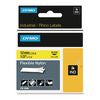 Rhino Flexible Nylon Industrial Label Tape, 0.5" x 11.5 ft, Yellow/Black Print - 18490