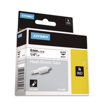Rhino Heat Shrink Tubes Industrial Label Tape, 0.25" x 5 ft, White/Black Print - 18051