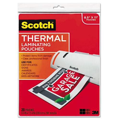 3M Laminating Pouches, 3 mil, 9" x 11.5", Gloss Clear, 20/Pack - TP3854-20