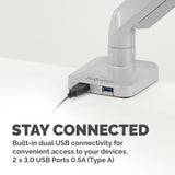 Fellowes Platinum Series Monitor Arm - Monitor Mount for 8KG 40 Inch Screens - Adjustable Monitor Desk Mount - Tilt 45° Pan 180° Swivel 360° Rotation 360°, VESA 75 x 75/100 x 100 - Silver - 8056401