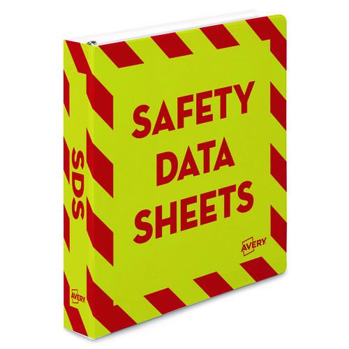 ZEBRA Heavy-Duty Preprinted Safety Data Sheet Binder, 3 Rings, 1.5" Capacity, 11 x 8.5, Yellow/Red - 18950