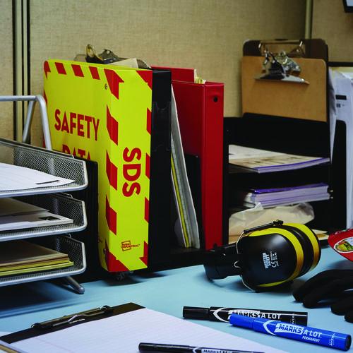 ZEBRA Heavy-Duty Preprinted Safety Data Sheet Binder, 3 Rings, 1.5" Capacity, 11 x 8.5, Yellow/Red - 18950