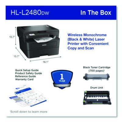 Wireless HL-L2480DW Compact Monochrome Multi-Function Laser Printer, Copy/Print/Scan - HLL2480DW